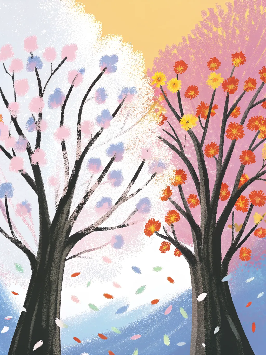 Two flowering trees — anniversary party invitation design
