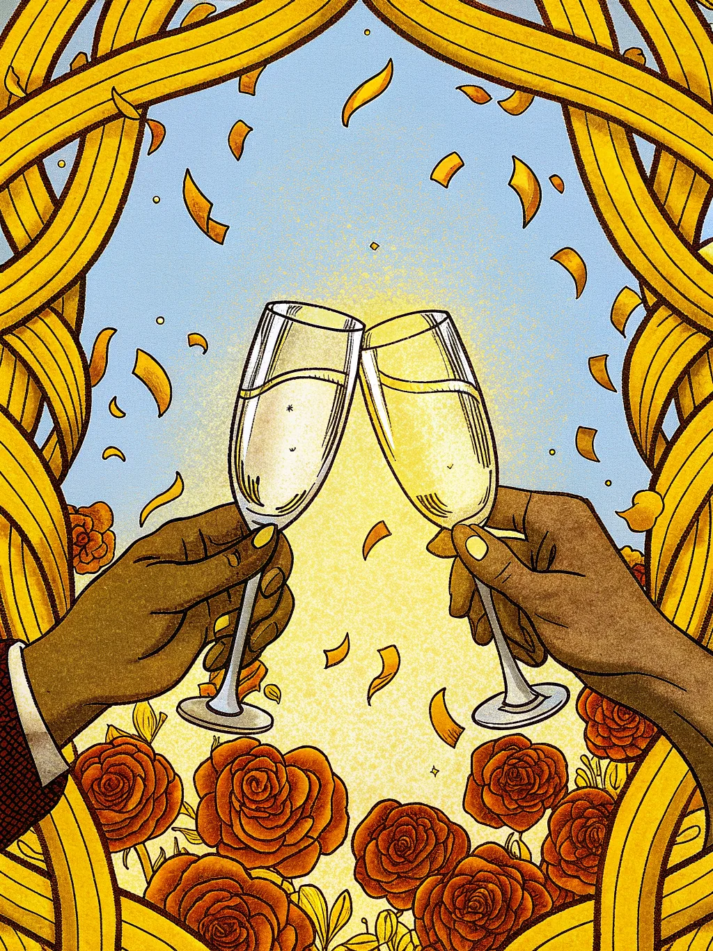 Two champagne coupes — wedding & engagement invitation design