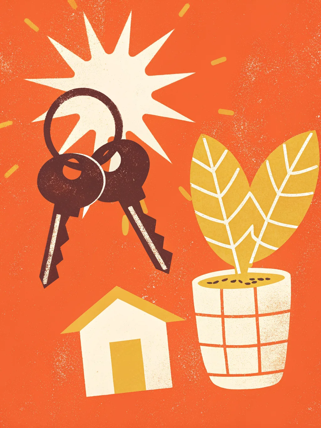 House keys and a plant — housewarming invitation design