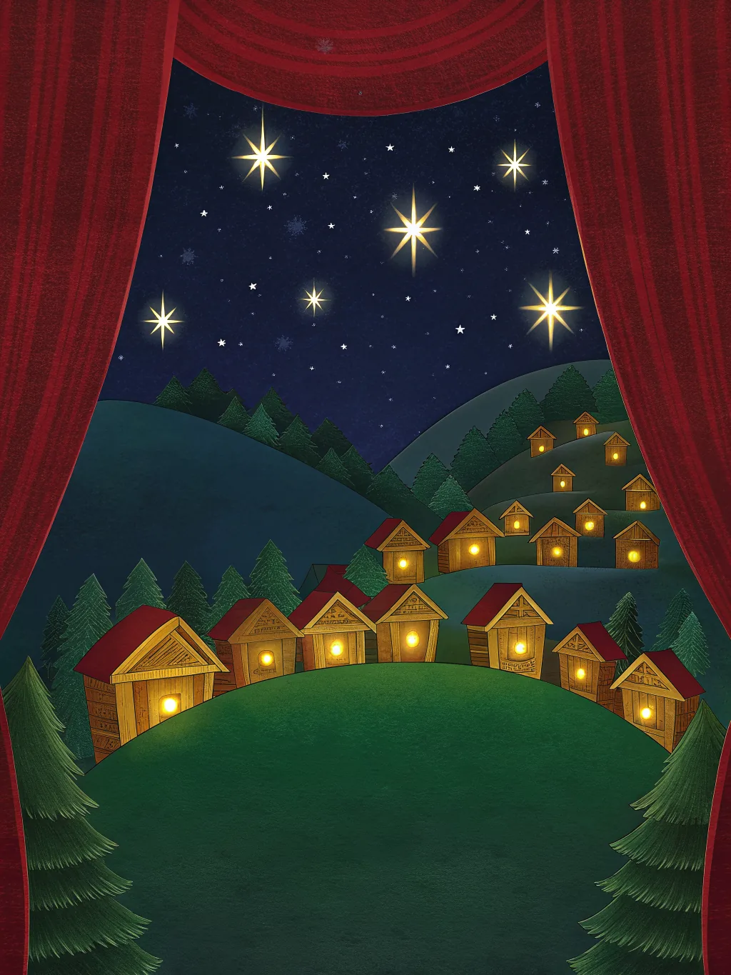 Snowy village — office holiday party invitation design