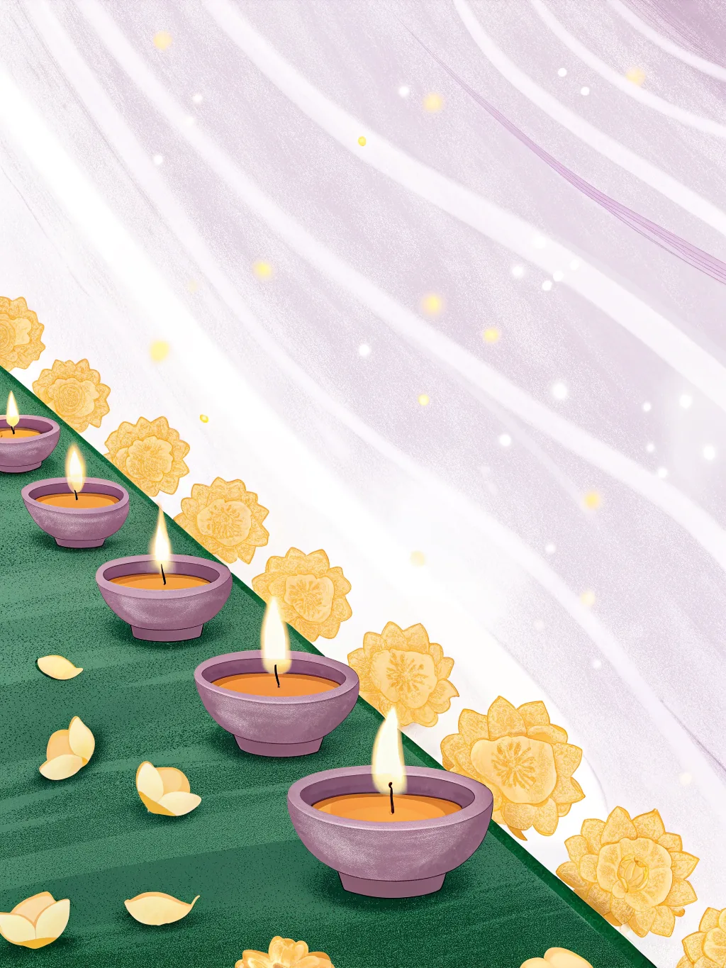 E-cardontwerp voor Diwali – Rij olielampjes