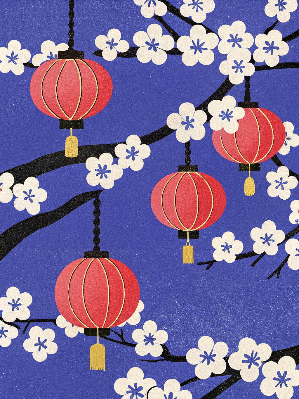 E-cardontwerp voor Chinees Nieuwjaar – Rode papieren lampionnen