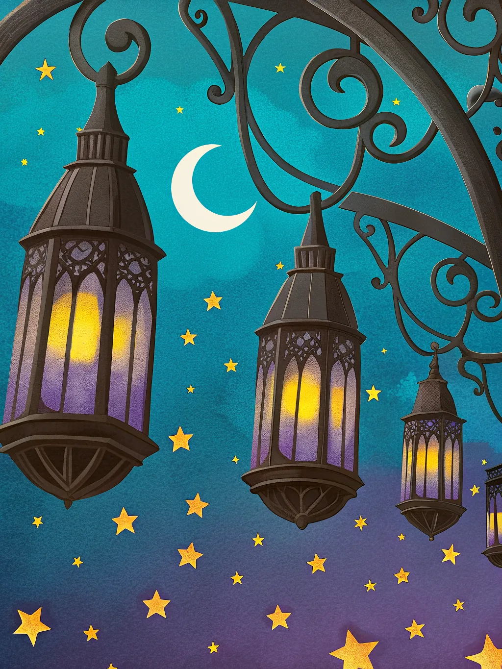 E-cardontwerp voor Begin van de ramadan – Lantaarns en maansikkel