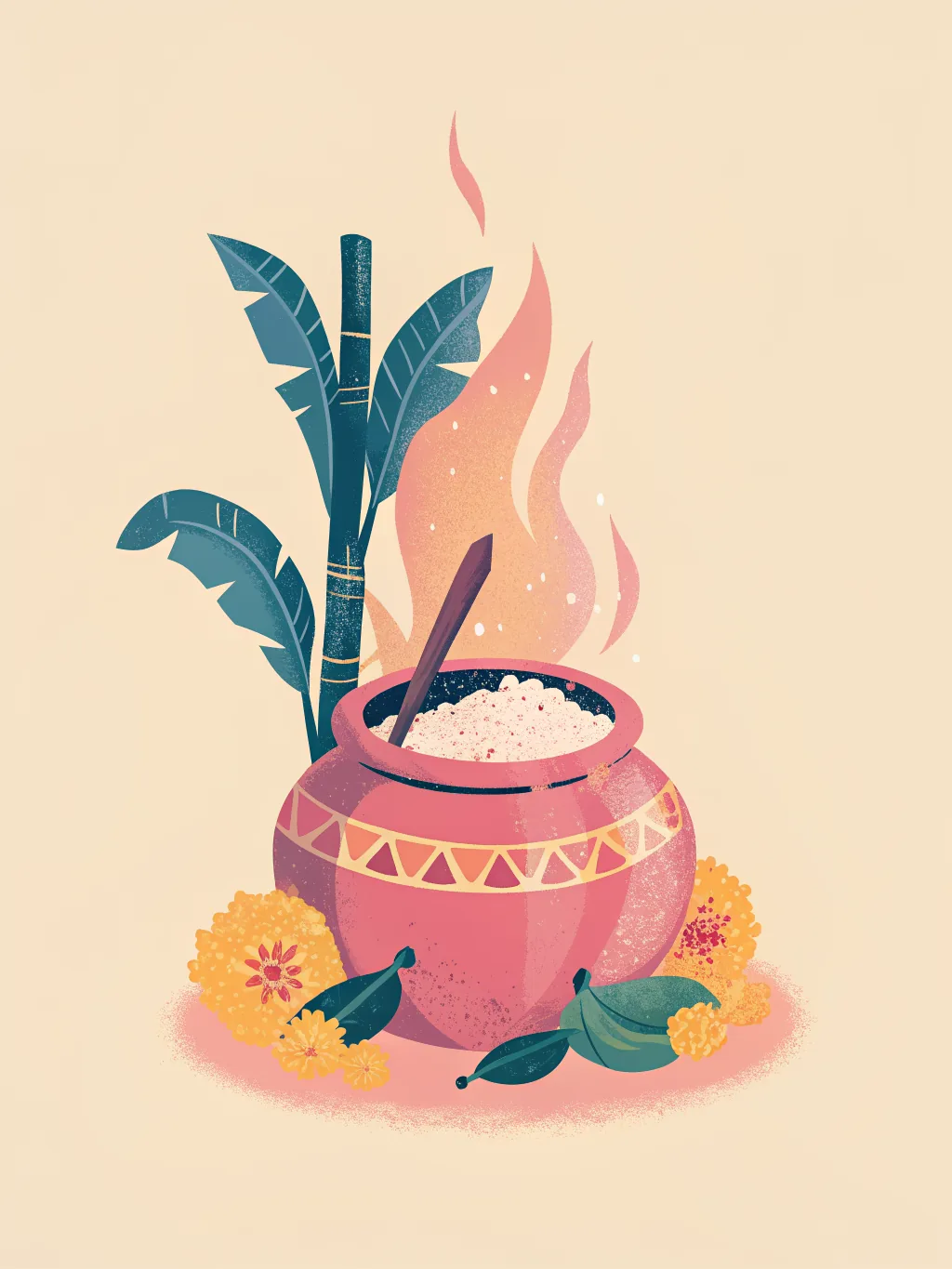 E-cardontwerp voor Pongal & Makar Sankranti – Kleipot en suikerriet