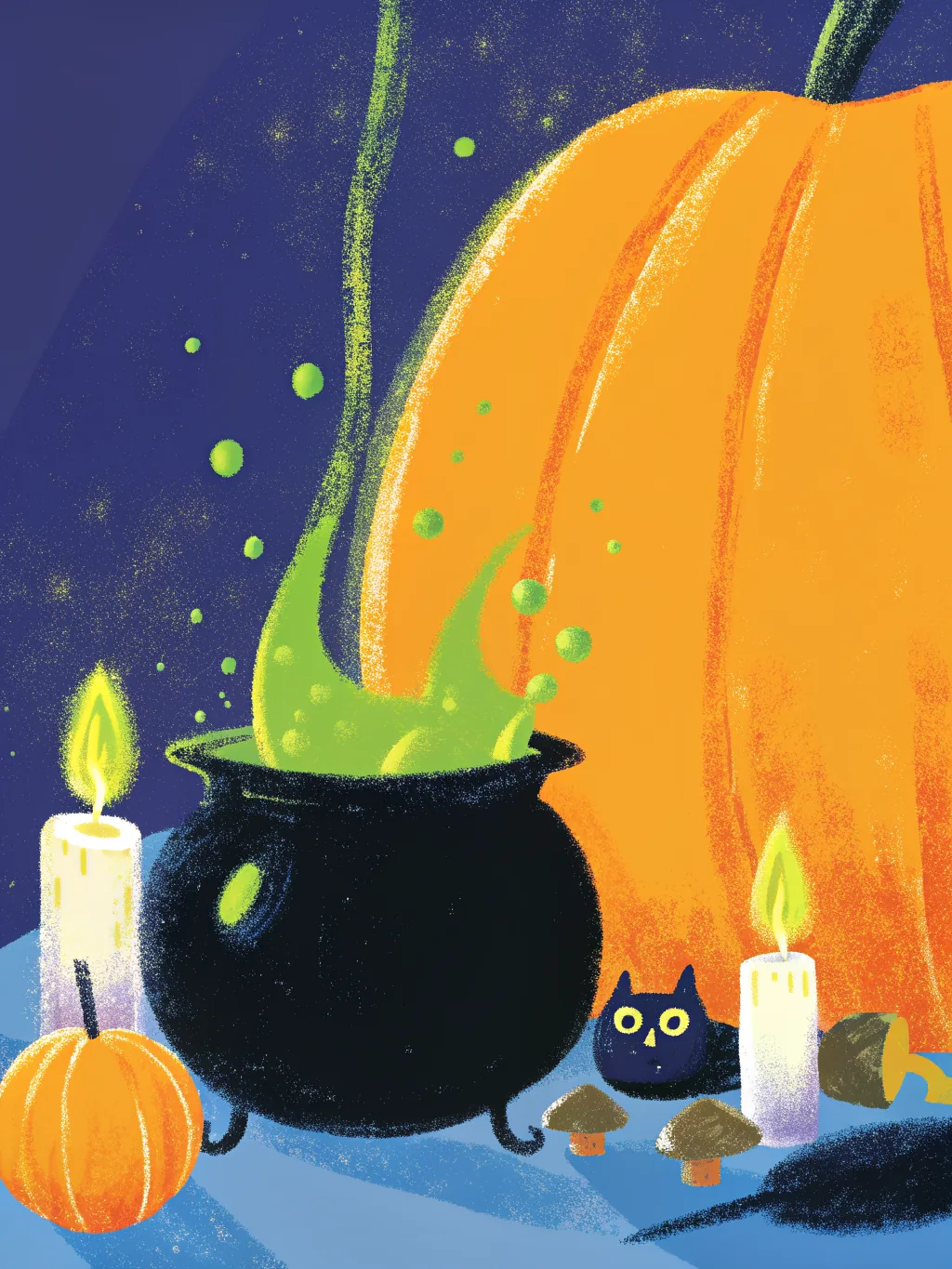 A bubbling cauldron of green potion — Halloween card design