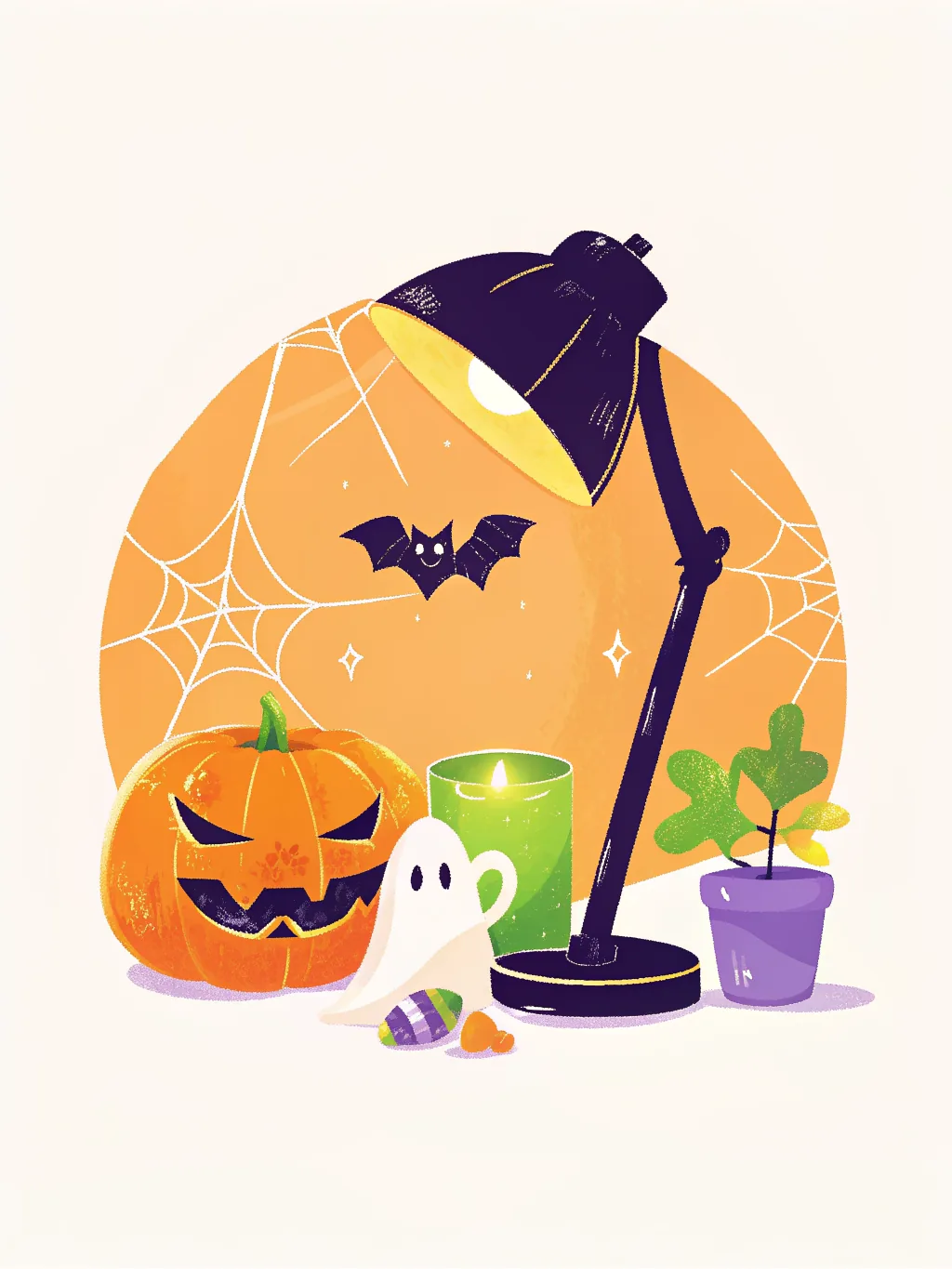 A desk decorated for Halloween — Halloween card design