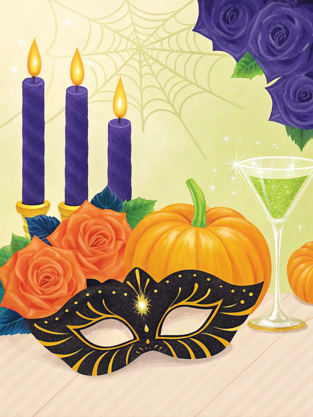 A masquerade mask by candlelight — Halloween card design