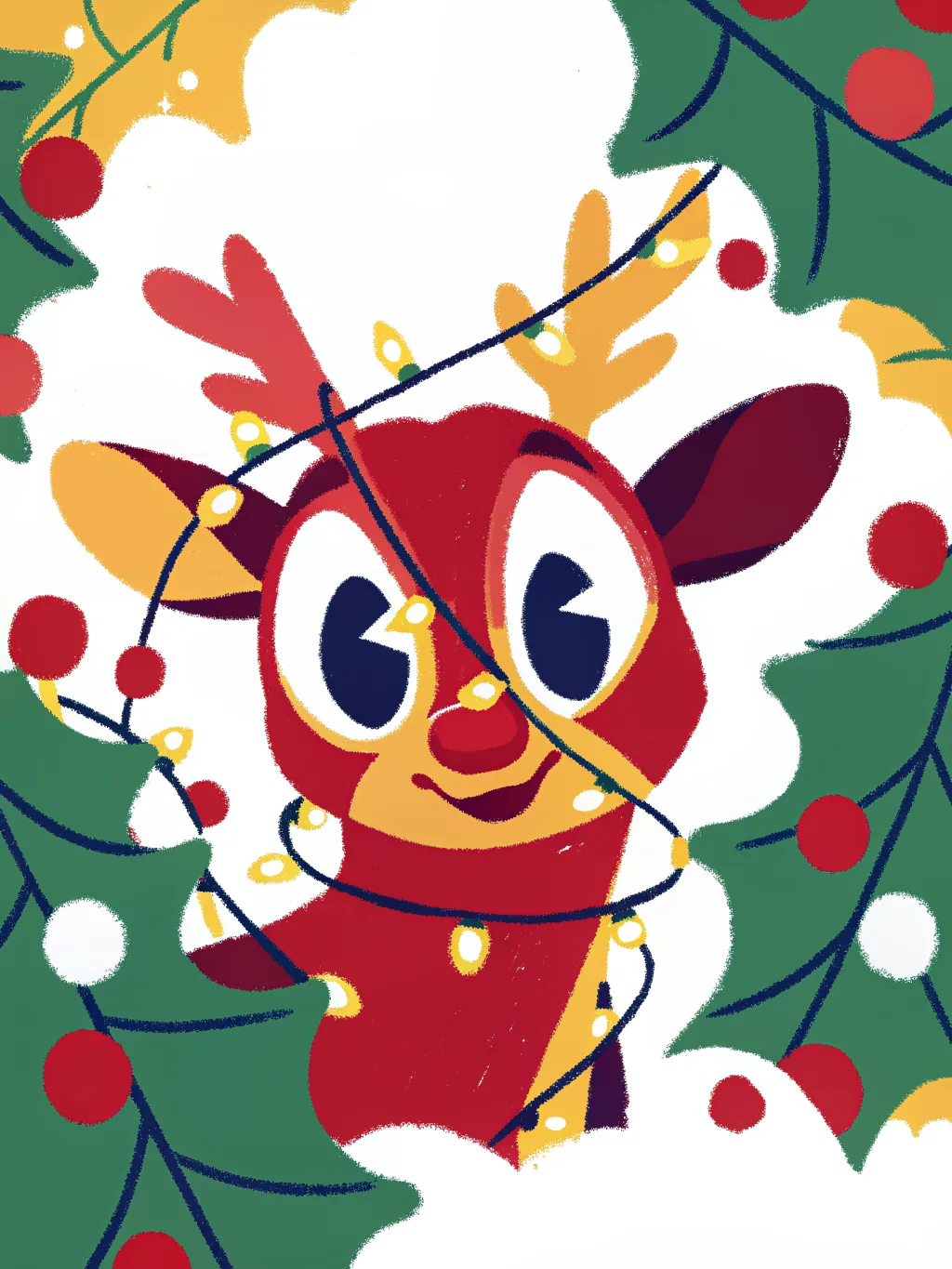 A reindeer tangled in Christmas lights — Christmas party invitation design