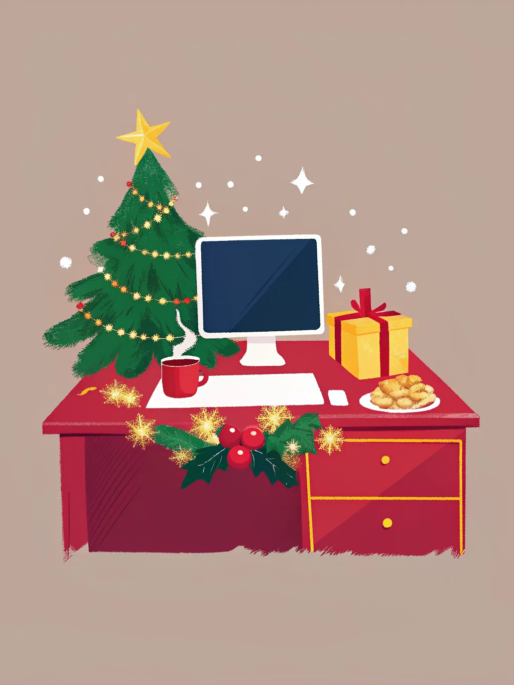 A desk decorated for Christmas — Christmas party invitation design