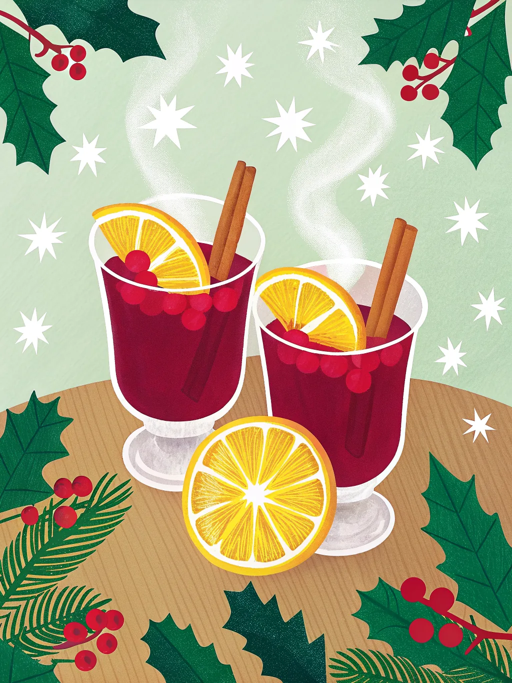 Two glasses of mulled wine with orange — Christmas party invitation design