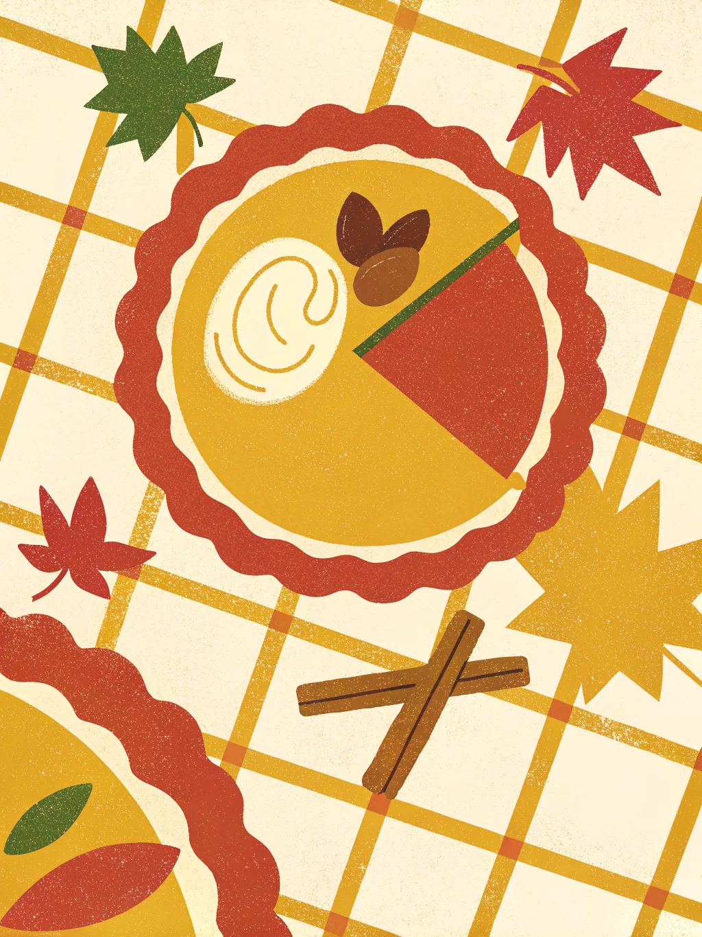 A pumpkin pie on a checked cloth — Thanksgiving dinner invitation design