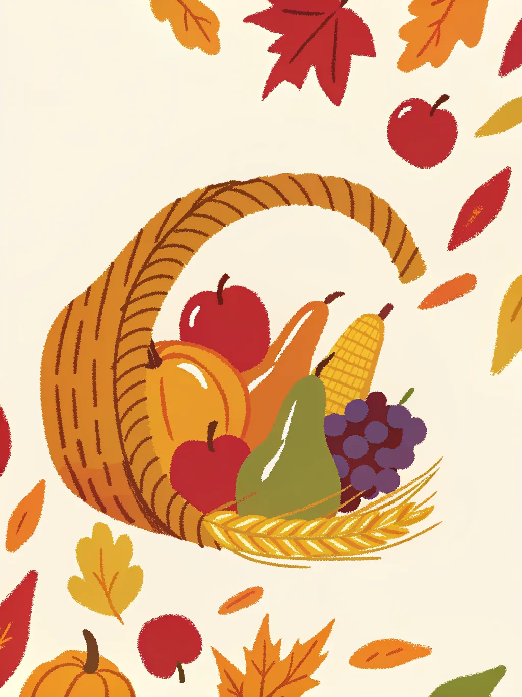 A basket overflowing with fruit and wheat — Thanksgiving dinner invitation design
