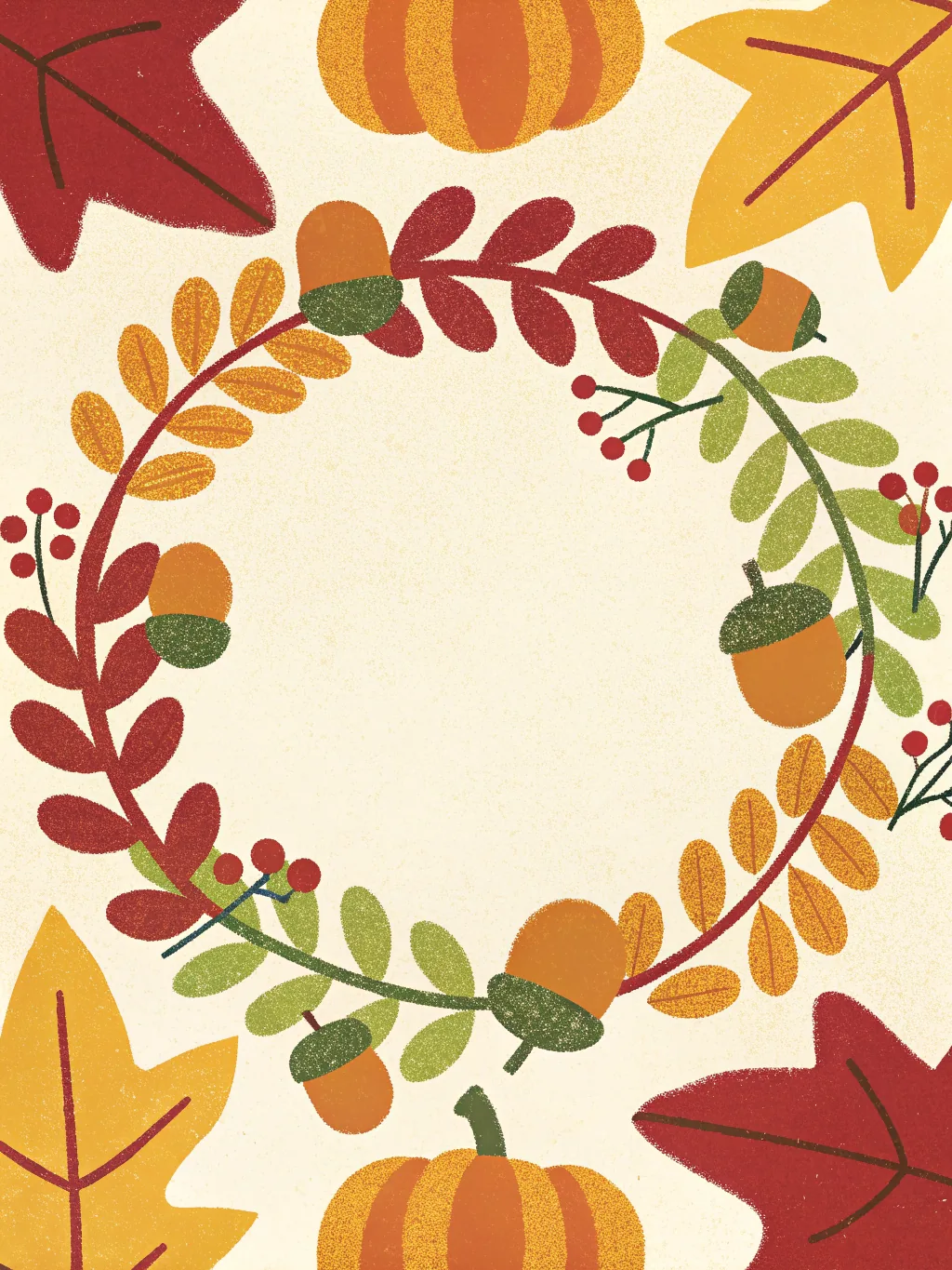 A wreath of autumn leaves and acorns — Thanksgiving dinner invitation design