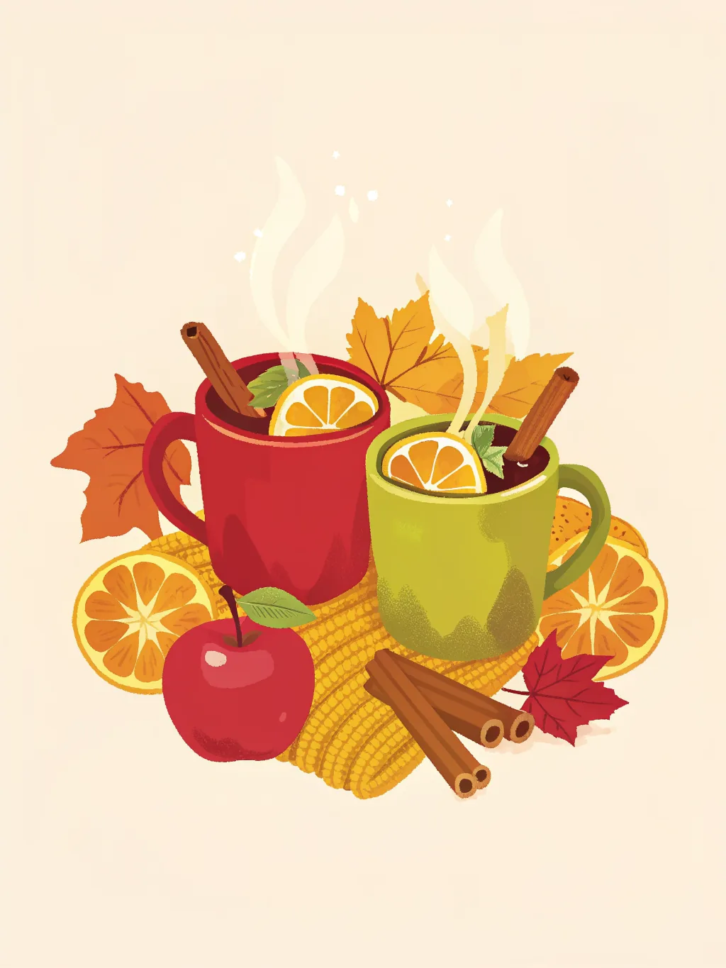 Two mugs of hot cider raised together — Thanksgiving dinner invitation design
