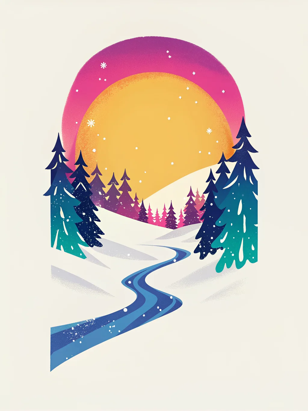 Een zonsopgang boven besneeuwde heuvels – ontwerp voor feestdagen